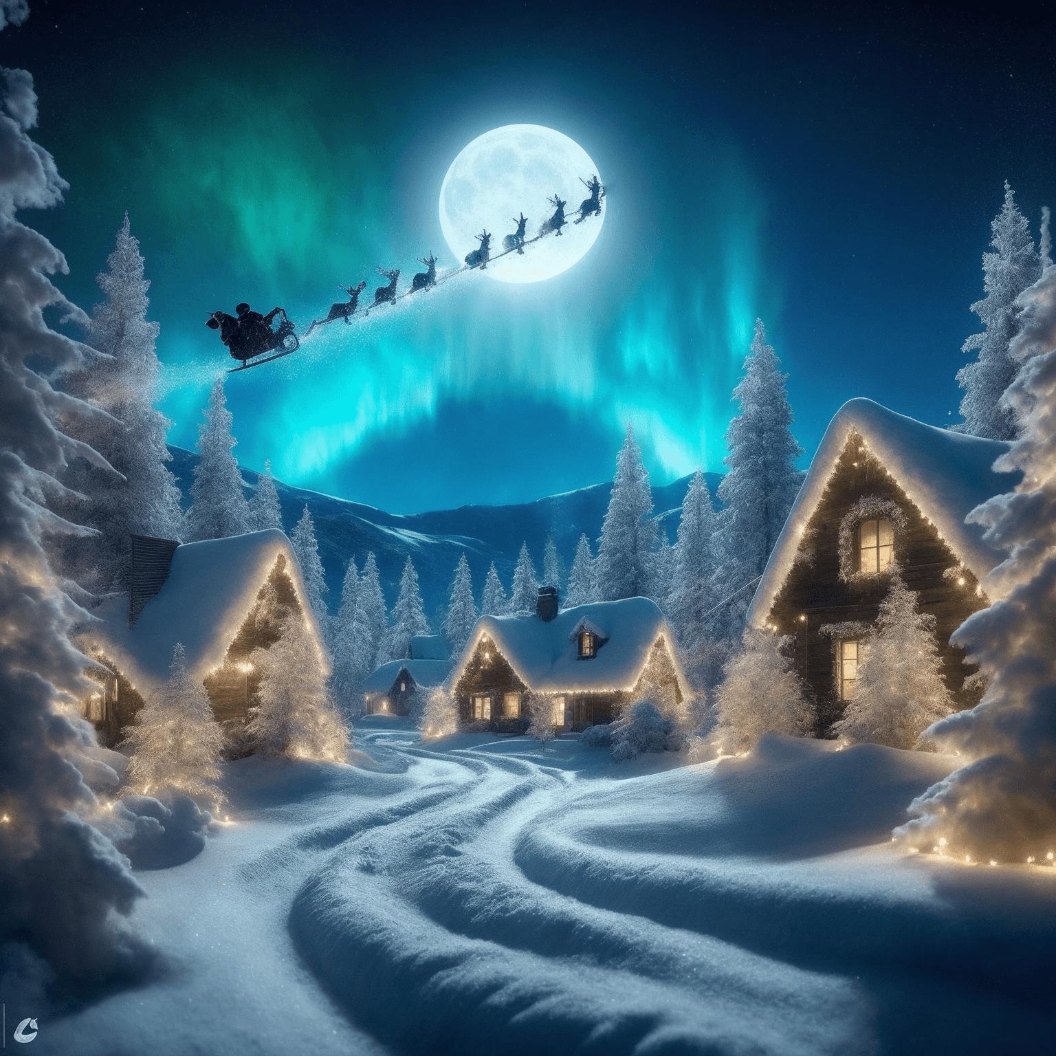 AI generated: Step into a mesmerizing winter wonderland where the snow sparkles under the enchanting glow of the f...