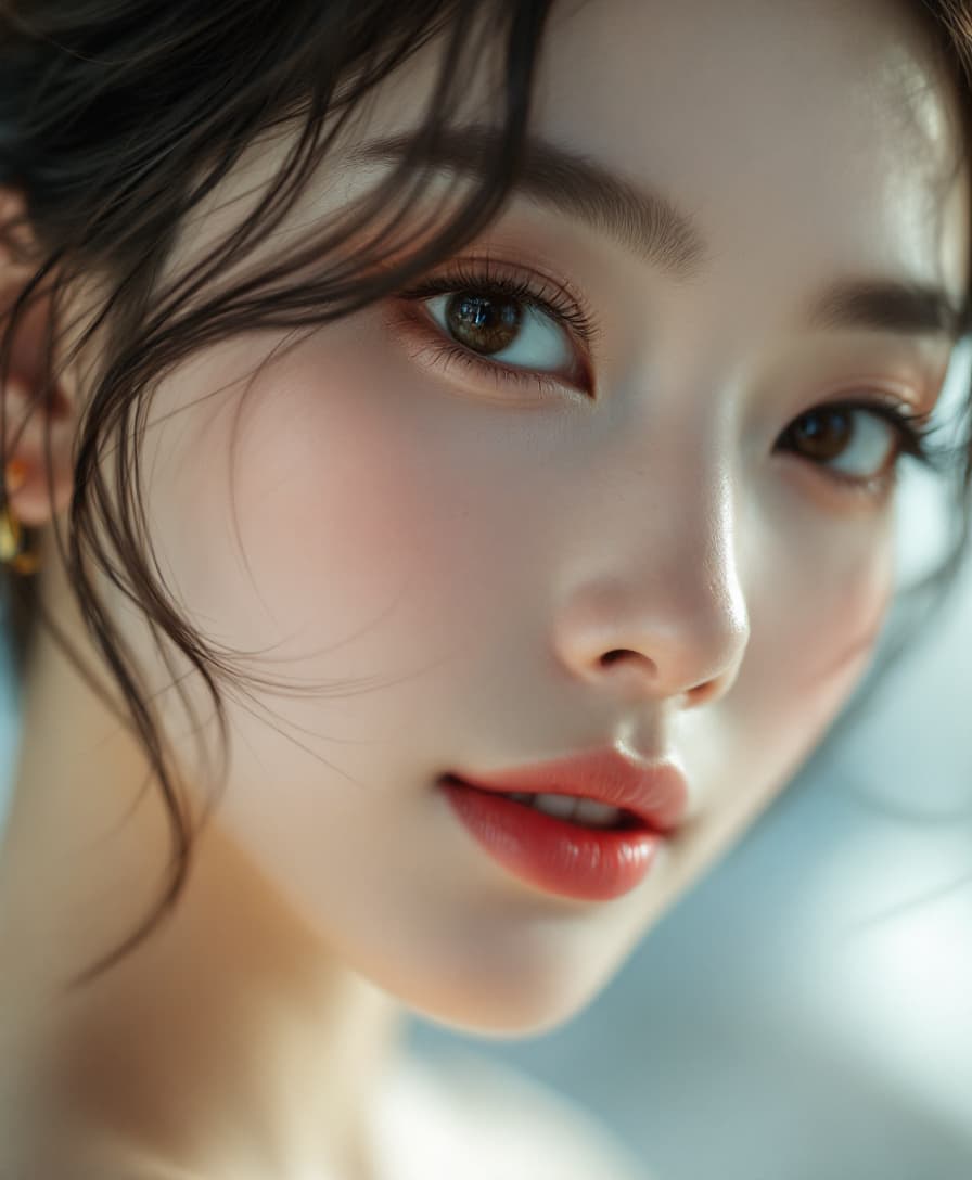 AI generated: high definition photo, stunning Asian model, close-up, in the style of Asian beauty standards, photo...