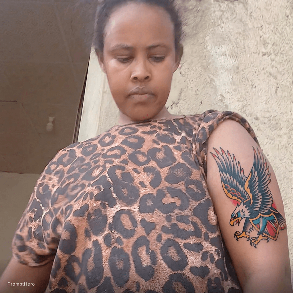 AI generated: traditional eagle covering full bicep, bold American style with color