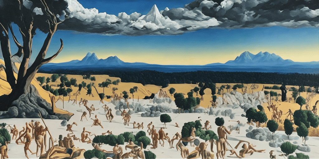 AI generated: epic view, epic scene, oil painting, neo rauch, encaustic