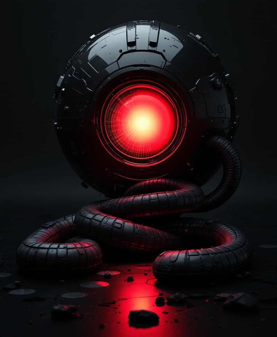 AI generated: the cover art of rood magazine has a sphere, a worm, and a glowing red light, in the style of concep...