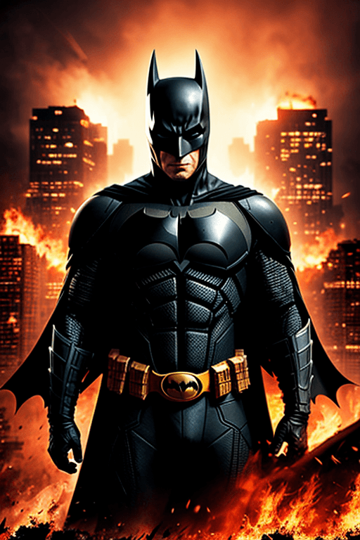 AI generated: a batman, dark knight risen from the ashes, epic proud pose, expressive and detailed face, extreme d...