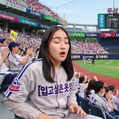 AI generated video: "realistic sports broadcast screenshot-style documentary photo set in the spectator stands of a Kore...