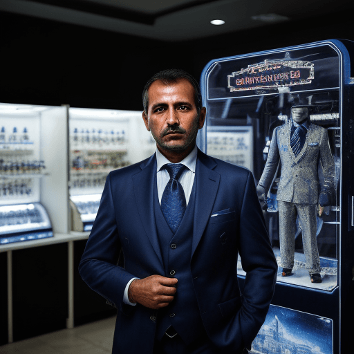 AI generated: Brazilian man, 45 years old, businessman, owner of a plush machine establishment, wearing navy blue ...