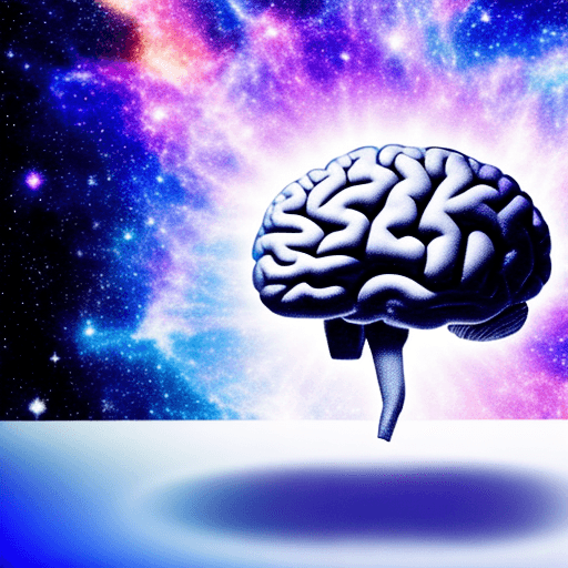 AI generated: foreground: brain in a white room. 
background: galaxy in space