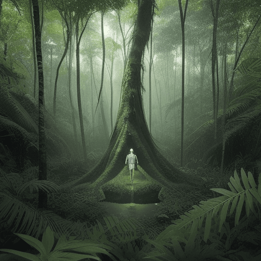AI generated: amazon forest being rule by higher dimensional beings