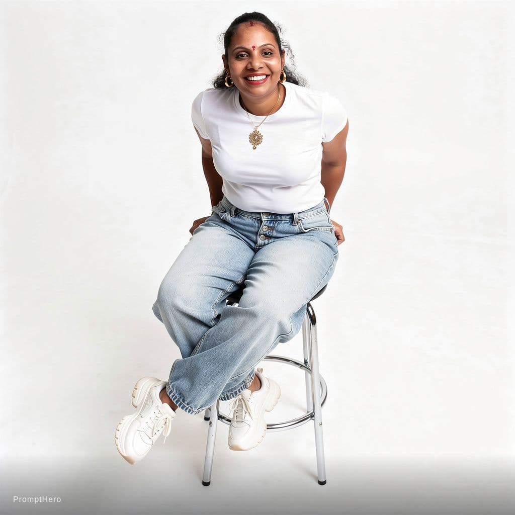 AI generated: A highly detailed, photorealistic, cinematic high-angle full-body studio shot of a cute and stylish ...