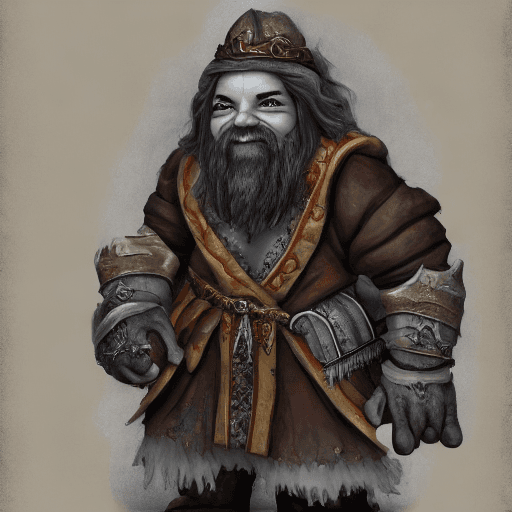 AI generated: photorealistic, full figure smiling dwarf dressed as a necromancer