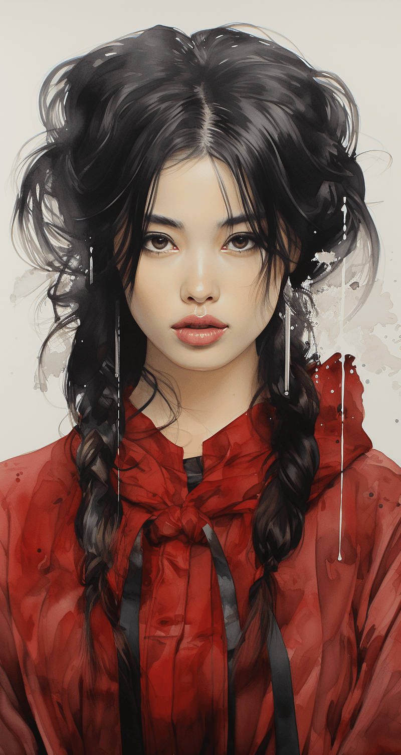 AI generated: Traditional Japanese ink drawing of a stunning Japanese woman, close up, face only --ar 68:128 --sty...