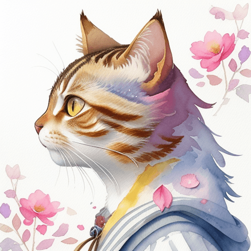 AI generated: ( watercolor \(medium\),    IrisCompiet:1.2),<lora:IrisCompietStyle:0.9>, side view of a Tabby cat w...