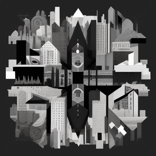 AI generated: City made of black and white geometric shapes, abstraction
