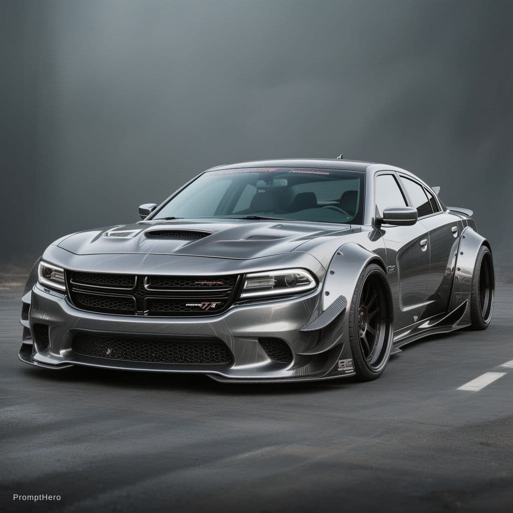 AI generated: A one-of-one 2014 Dodge Charger R/T (2011–2014 pre-facelift body), fully customized futuristic liqui...