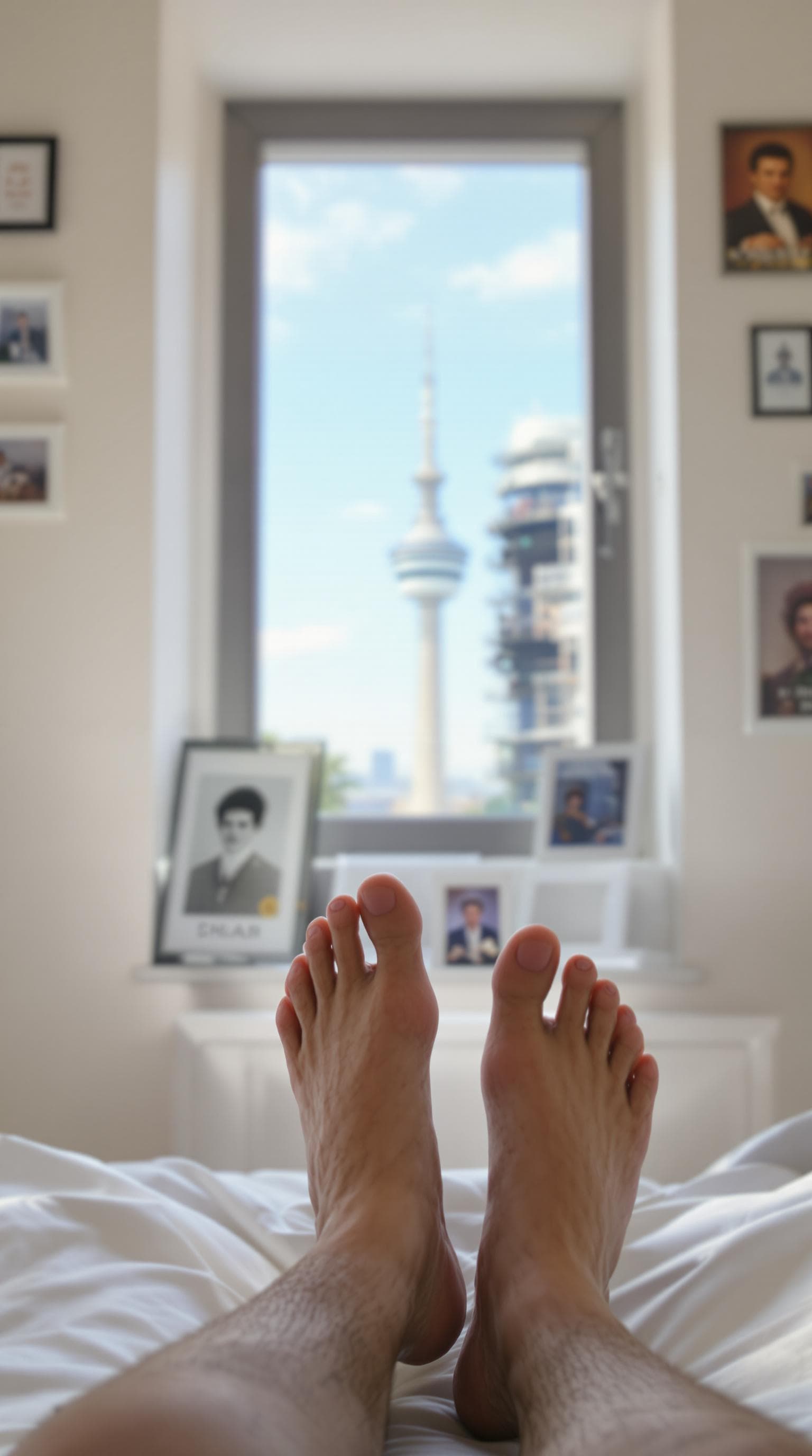 AI generated: POV first-person, I am a 30-year-old man, lying on my bed in my bedroom, just waking up in the morni...