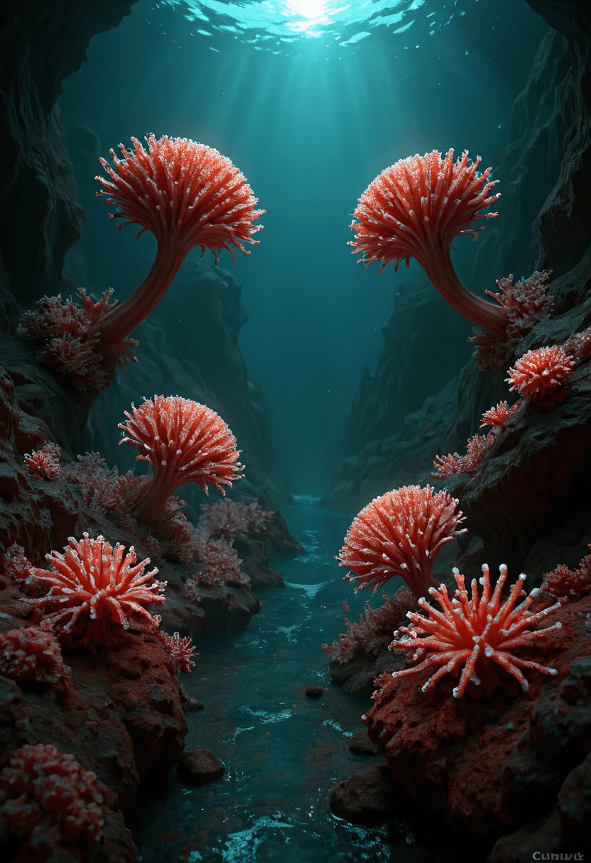 AI generated: professional 3d model A deep, alien ocean with bioluminescent plankton creating shifting waves that ...