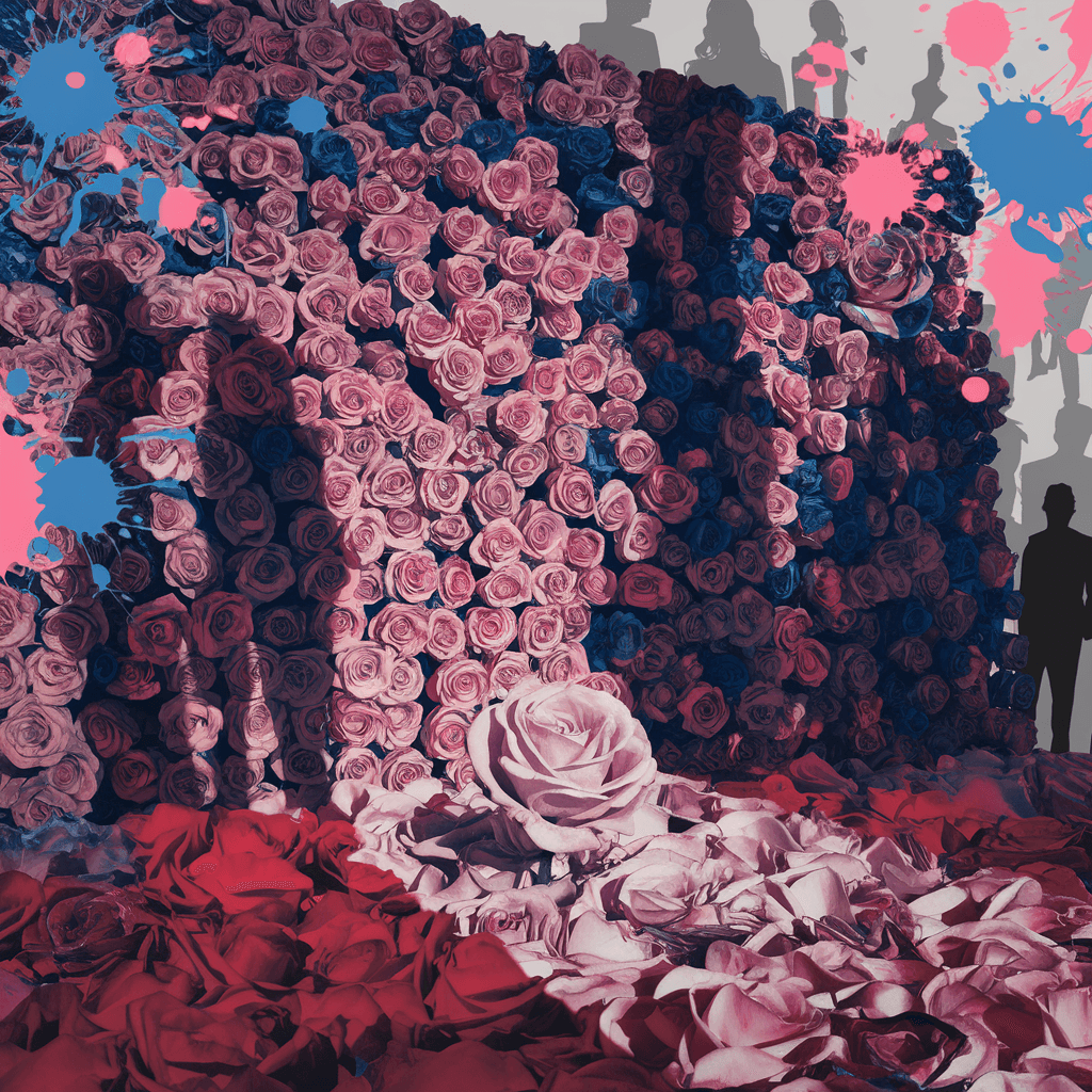 AI generated: A rose shines in front of an immense rose bush that creates a surreal wall of more roses, which bran...