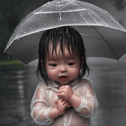 AI generated: Baby caught in heavy rain