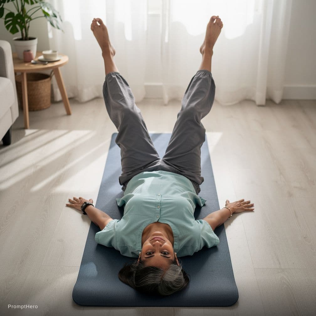 AI generated: Generate image of an Indian 50 year old Indian aunty laying on back with legs spread 45 degree angle...