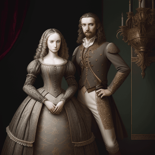 AI generated: Award winning portraits of two people, in the style of barocco, blach hair, In the castle , detailed...