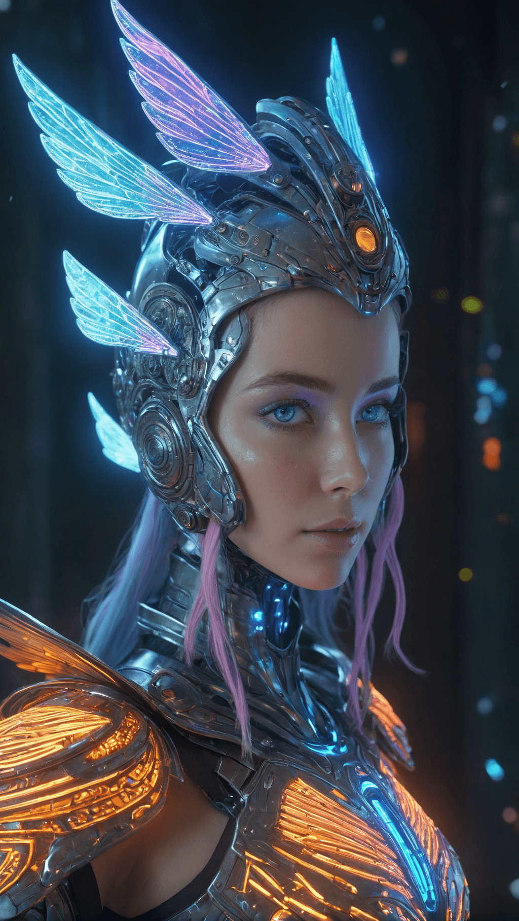 AI generated: Full body, Small (Ultra-detailed cyborg in a spaceship) highly detailed incorporeal fairy made of si...