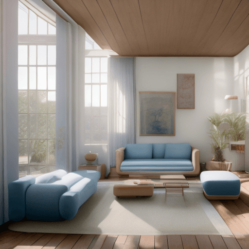 AI generated: High resolution photography interior design, dreamy sunken living room conversation pit, wooden floo...