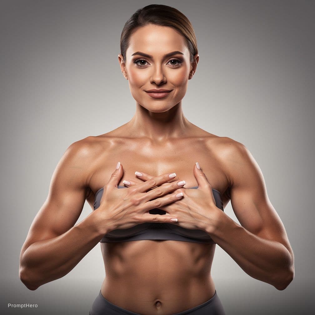 AI generated: women pressing her  breast