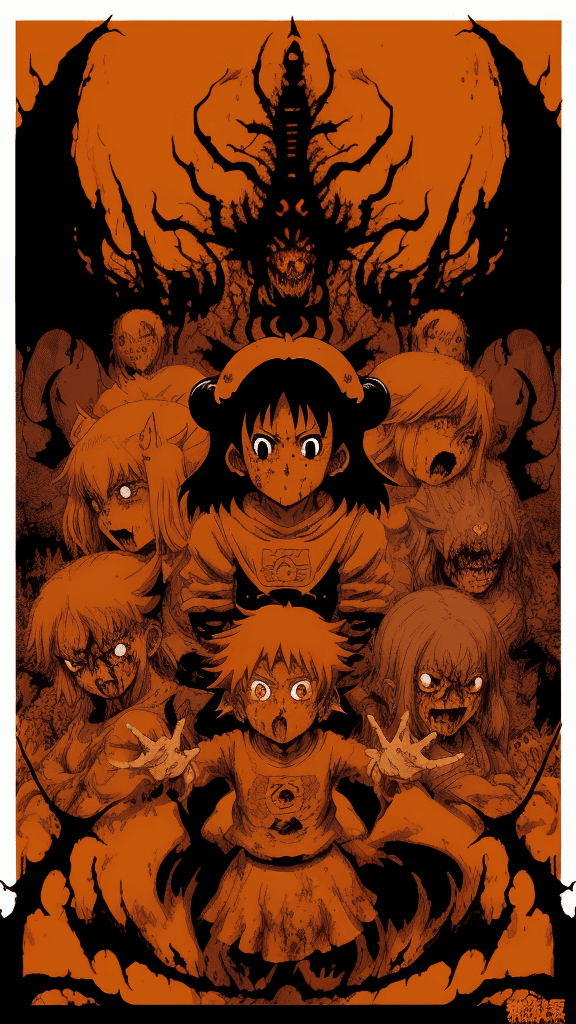 AI generated: orange Studio Ghibli 16k4d rfktrstyle"paranoid  bloody hellish devilcore pose in a fitting the descr...