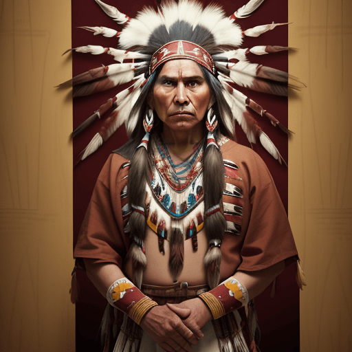 AI generated: Picture photo of a native american indian, in the style of light maroon and gold, 32k uhd, narrative...