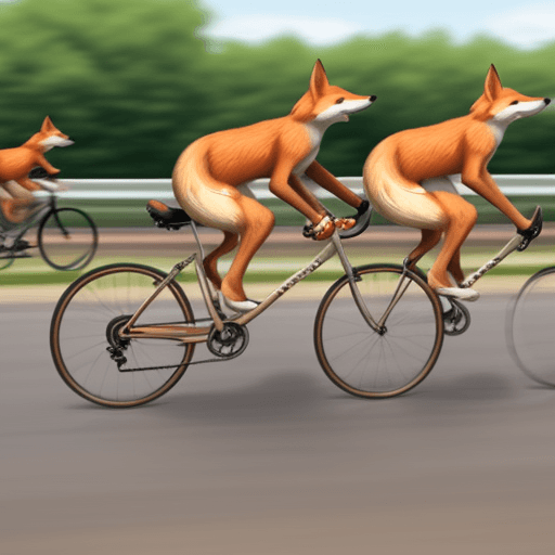 AI generated: Foxes riding bicycles in a race, ultra realistic. 