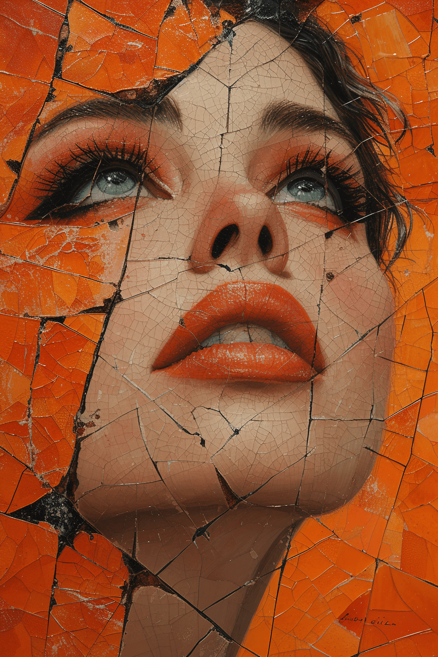 AI generated: mosaic portrait of a woman by mark gillis, in the style of karol bak, cracked, kathrin longhurst, or...
