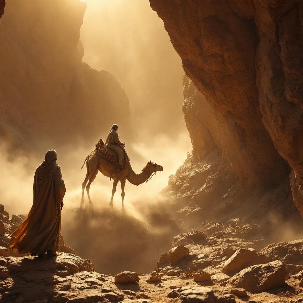 AI generated: The people of Thamûd were deeply amazed when the camel emerged from the rocks of the mountain, cinem...