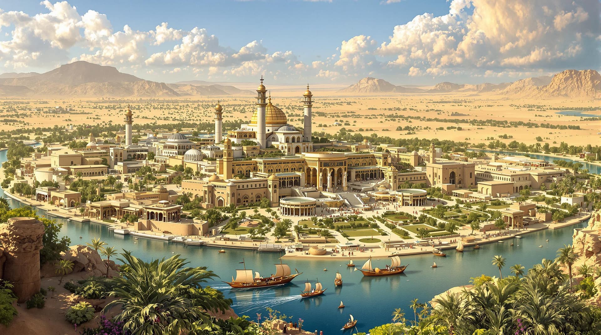 AI generated: a higly detailed overview photo of the ancient egypt capitol (in the year 300BC) on the banks of the...