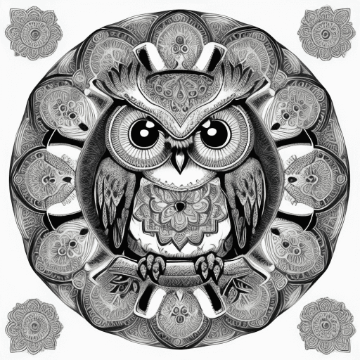 AI generated: owl mandala only line art no filling, for a painting book 