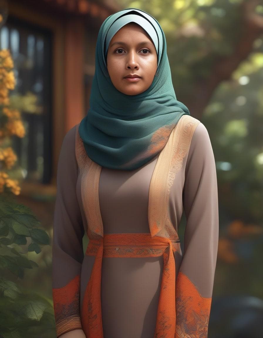 AI generated: create hyperrealistic 3d anime art, 27yo, wearing (hijab:2.8), fullbody, calm serene beauty, plump b...