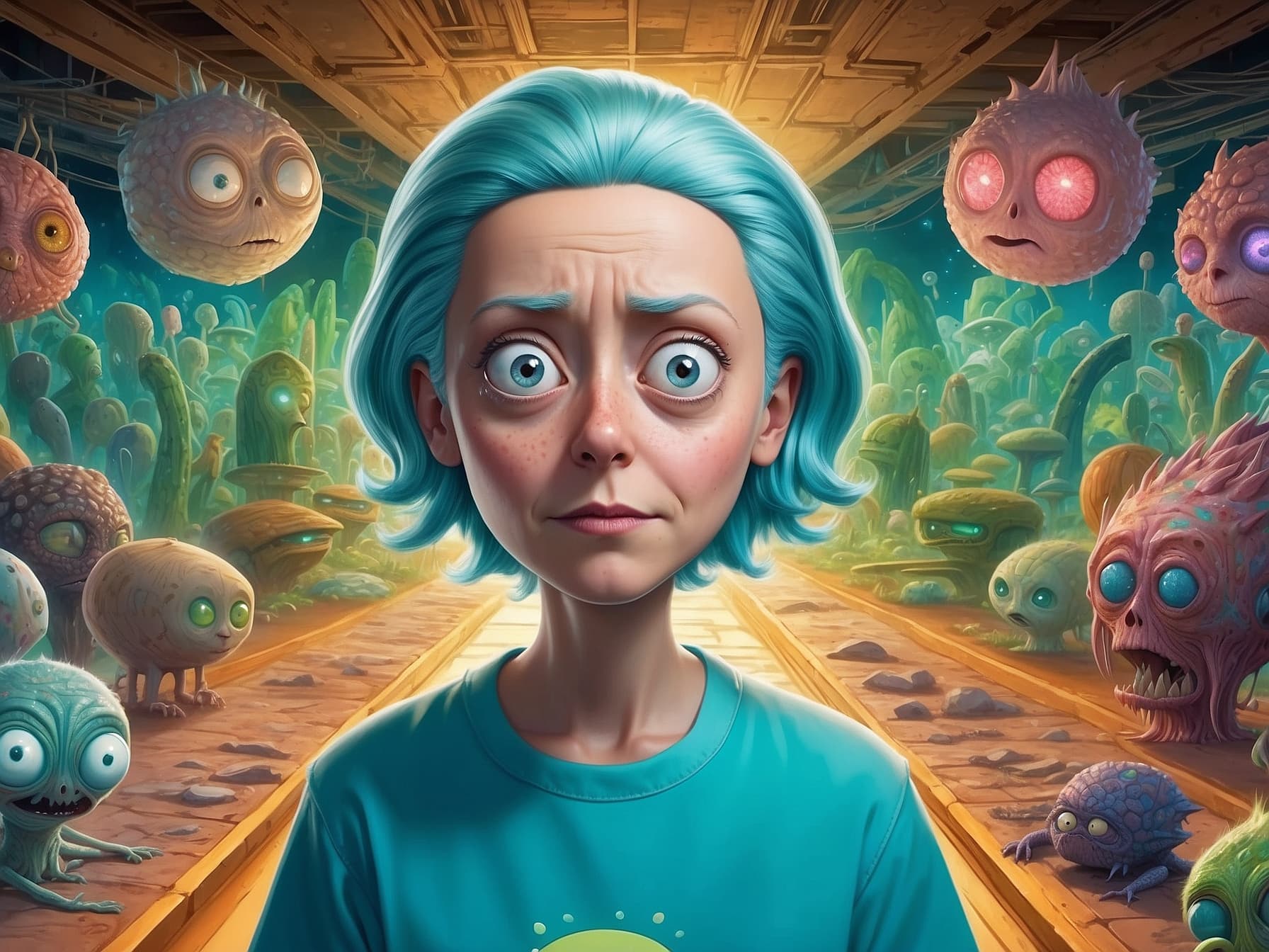 AI generated: a painting of a woman with blue hair, a character portrait by Chris LaBrooy, cgsociety, sots art, 2d...