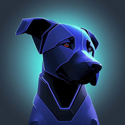 AI generated: A stylized robo-themed illustration of a Labrador dog head, seen directly from the front, in a blue ...