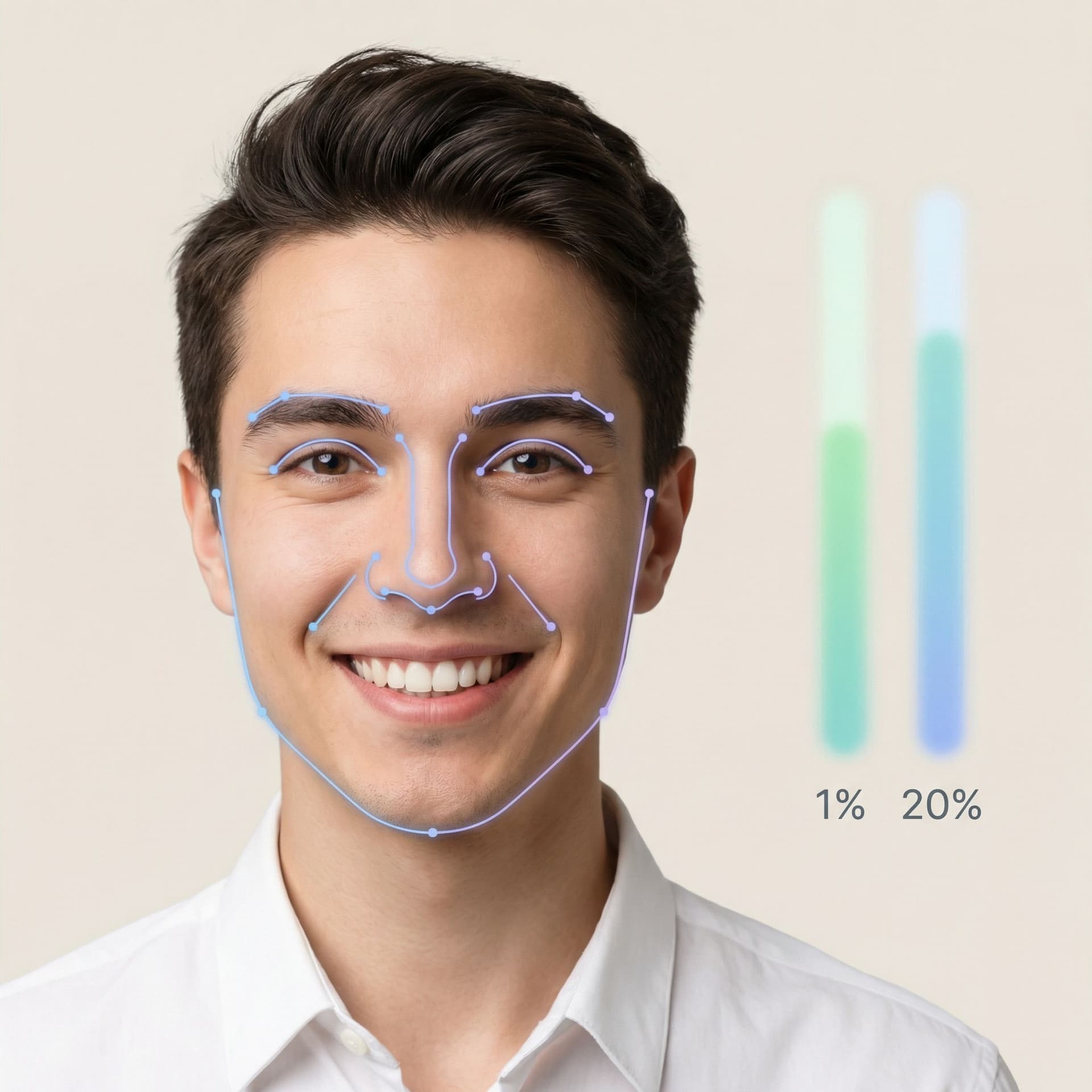 AI generated: Clean, modern thumbnail illustrating AI face analysis for dating profiles.
A well-lit portrait photo...