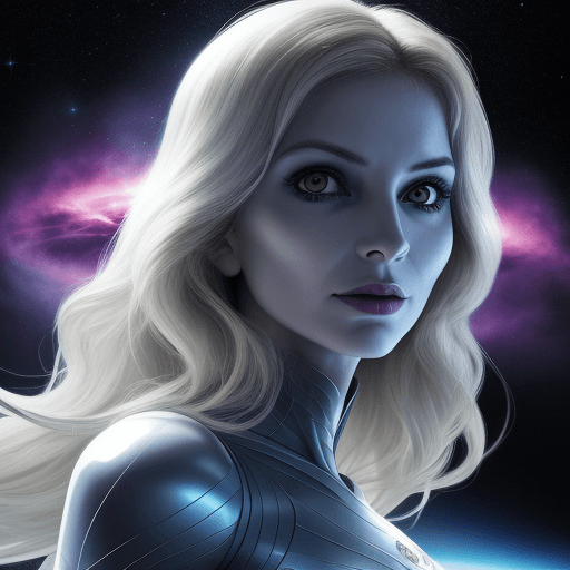 AI generated: doomsday woman, a ray of light from her eyes, against the backdrop of a brilliant cosmos
