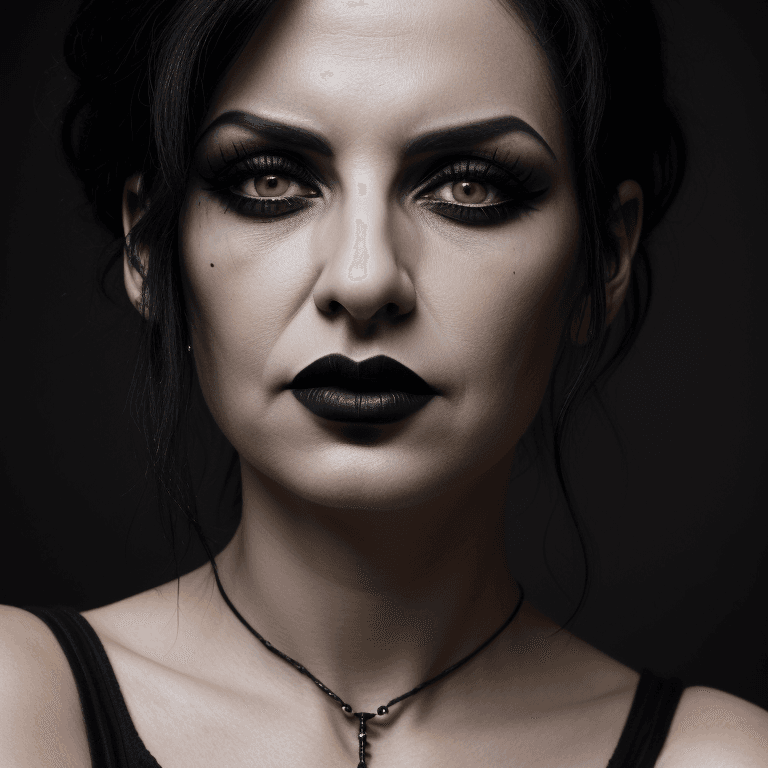 AI generated: hyper realistic headshot photo of a 40 year old italian, gothic woman, elegant, short black hair, sl...