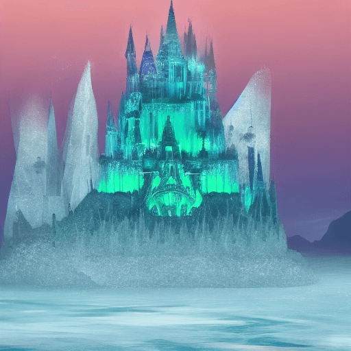 AI generated: A floating crystal castle in the sky, twilight, with a giant wave of stars and galaxies behind, a fr...
