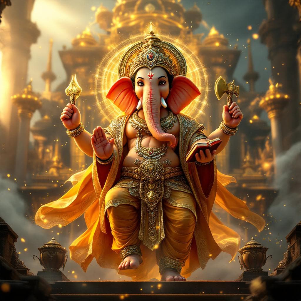 AI generated: Create an ultra-realistic, full-body cinematic portrait of Lord Ganesha, rendered in breathtaking 8K...