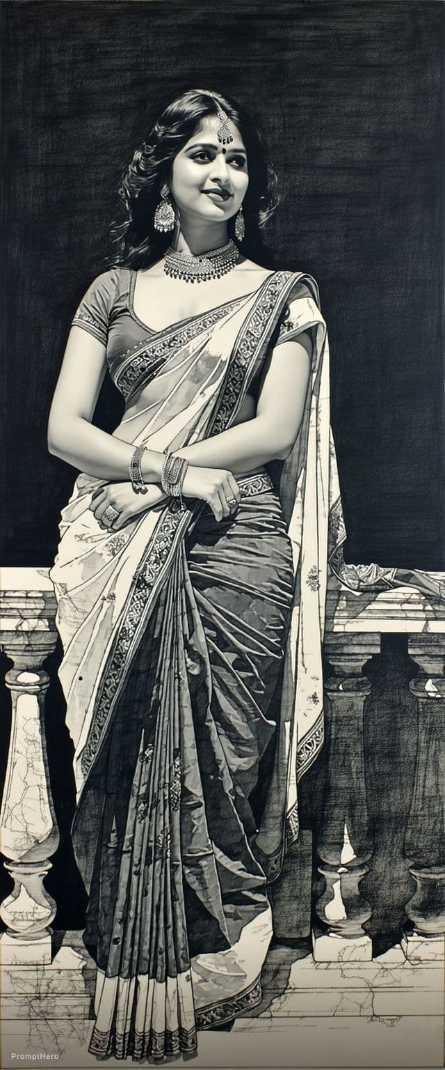 AI generated: Create an image sexy woman in red transparent saree with bigger body parts 