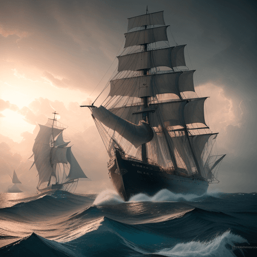 AI generated: Photo of a ultra realistic sailing ship, with monolithic Cthulhu rising from the ocean's depth far i...