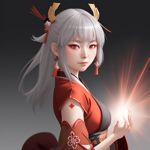 AI generated: Yae Miko from genshin impact, in the style of lens flare, painted illustrations, sentimental realism...
