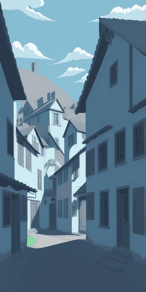 AI generated: Village scenery, in the style of crisp neo-pop illustrations, sky-blue, nightcore, trompe-l'œil illu...