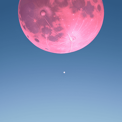 AI generated: gorgeous blue sky with a huge pink moon, hyper realistic