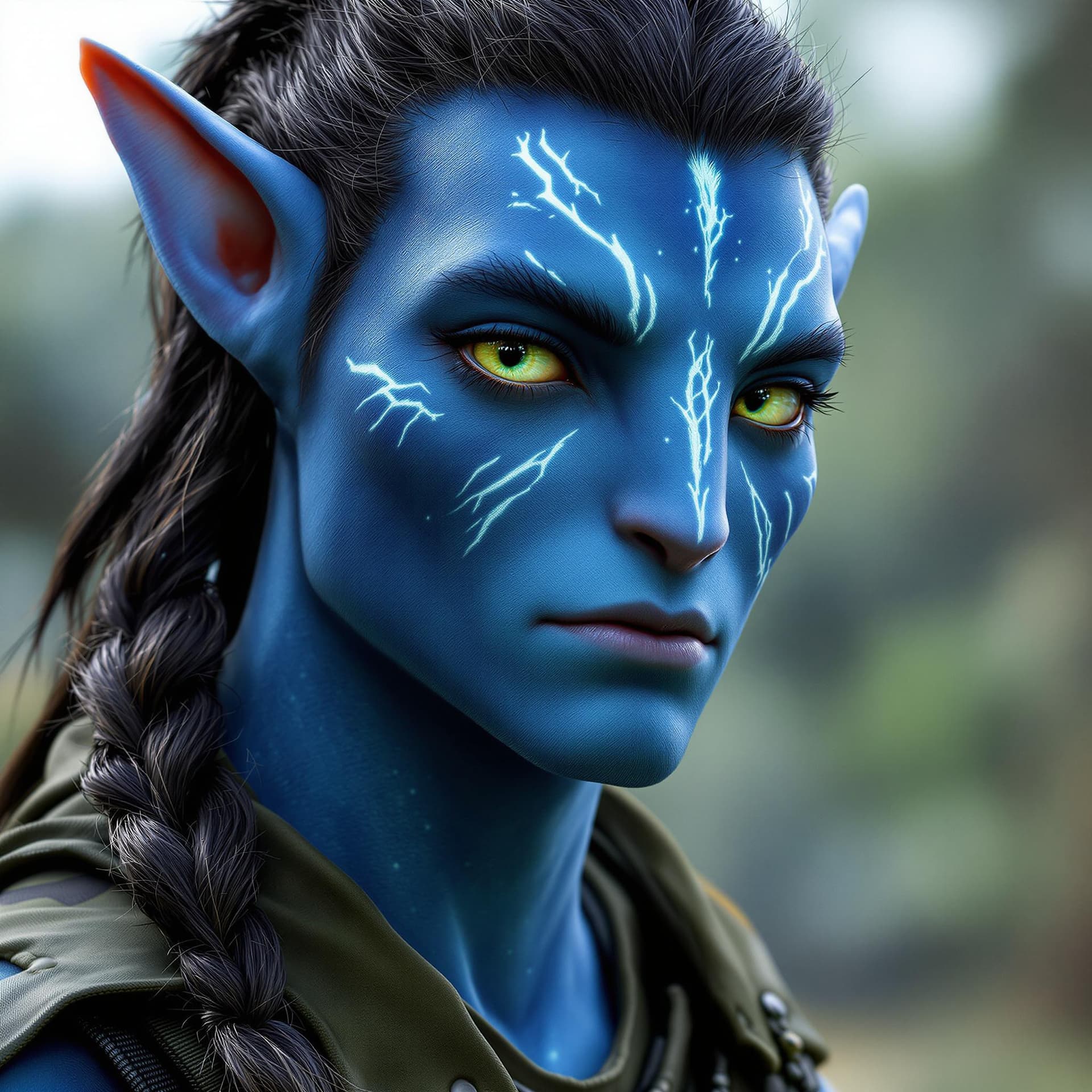 AI generated: A Na'vi avatar from James Cameron's Avatar franchise   All Blue skin beautiful slightly darker blue ...