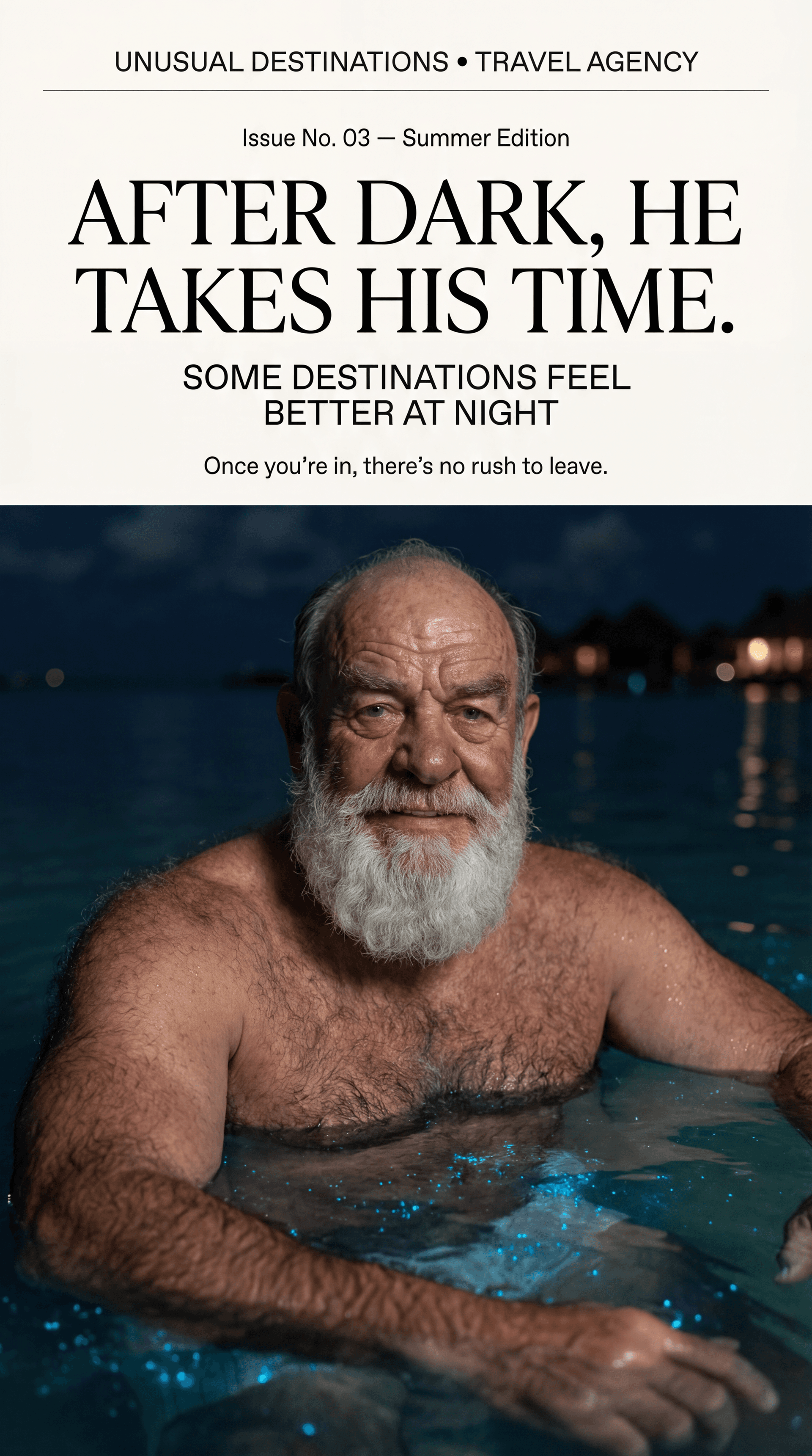 AI generated: ULTRA-REALISTIC PREMIUM TRAVEL AGENCY MAGAZINE COVER (vertical poster, 9:16).
High-end editorial nig...