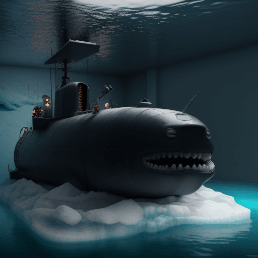 AI generated: demonmawai submarine, diving under polar ice, intricate, best quality, masterpiece, unreal lumen glo...