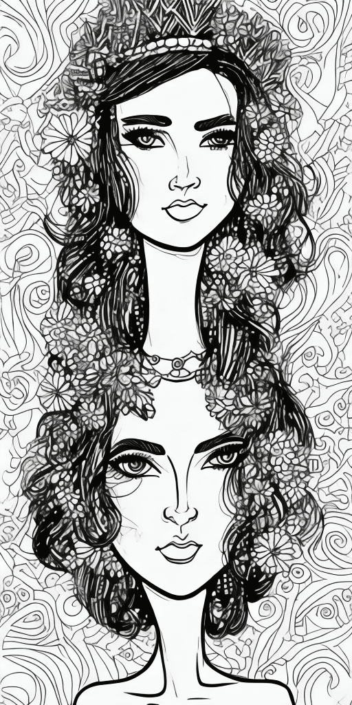 AI generated: 2d black sketching, "FEMALE FIGURE" coloring page, low detailed design, white background, black stro...