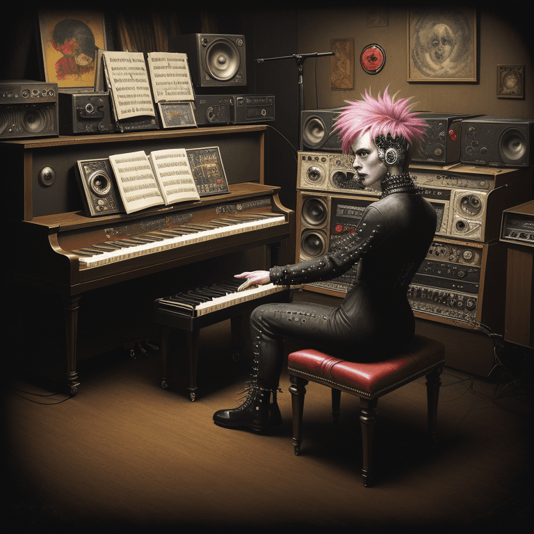 AI generated: music Album cover picture, punk, surreal art, oil picture, radio broadcast, piano, organ, radio stud...
